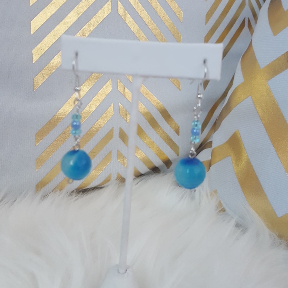 PTB Blue beaded dangle earrings